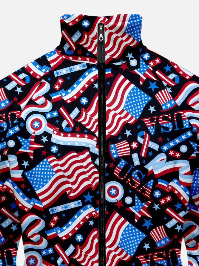 Casual Stand Collar America Flag Jackets