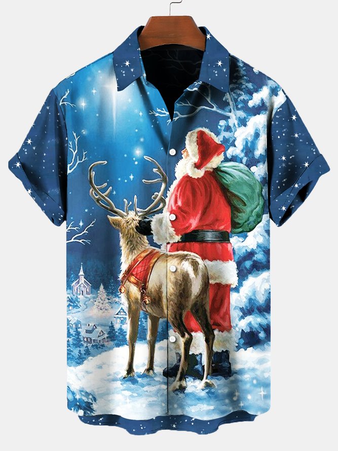 Short Sleeve Shirt Collar Santa Claus Shirts & Tops