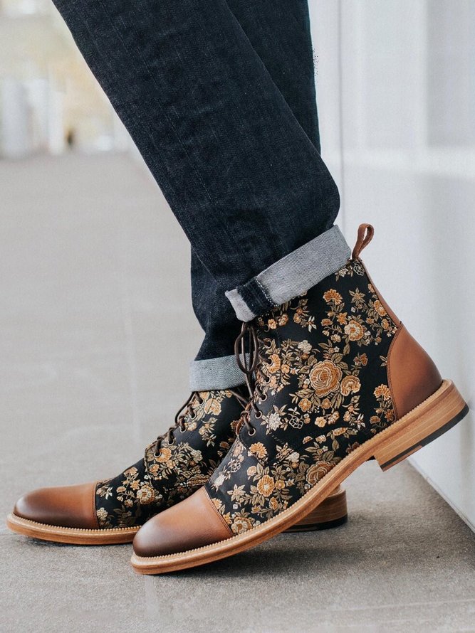 Ethnic Flower Rub Color Martin Boots