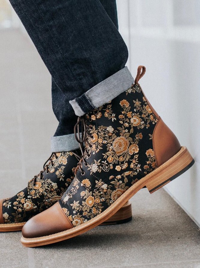 Ethnic Flower Rub Color Martin Boots