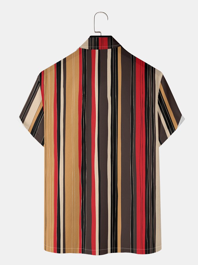 Mens Striped Print Loose Short Sleeve Hawaiian Shirts