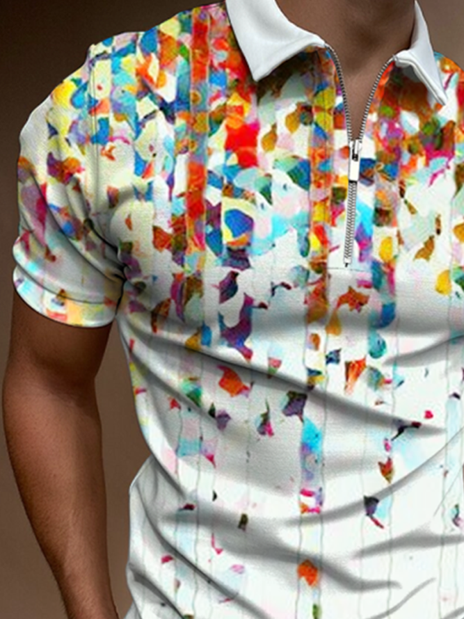 Printed Lapel Short Sleeve Shirt & Top
