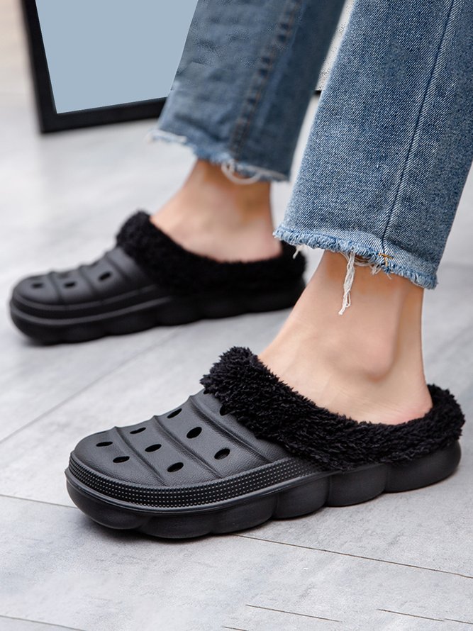 Casual Hollow And Velvet Warm Slippers