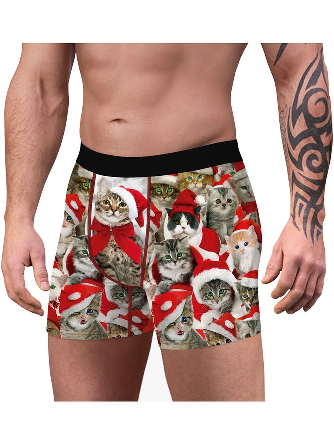 Men's Christmas Animal Cat Breathable Panties