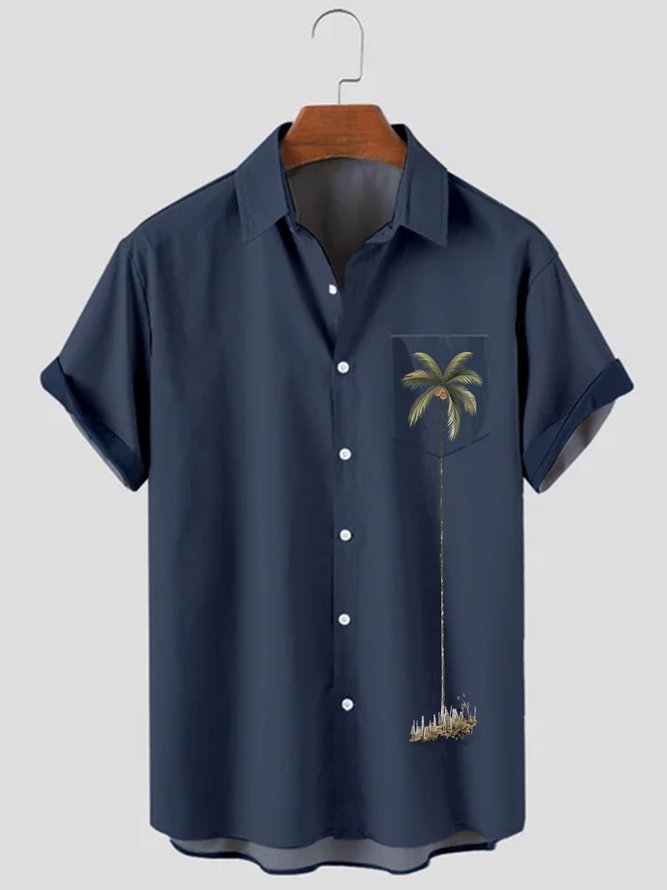 Mens Hawaiian Retro Coconut Tree Mens Casual Short Sleeve Shirt