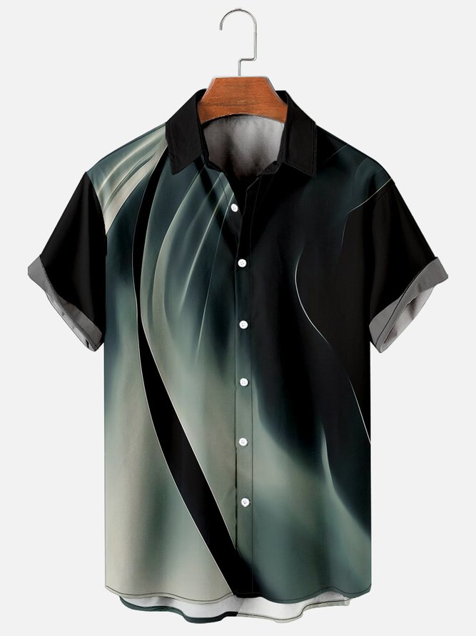 Mens Rock Wave Print Casual  Short Sleeve Shirt Basic Shirt