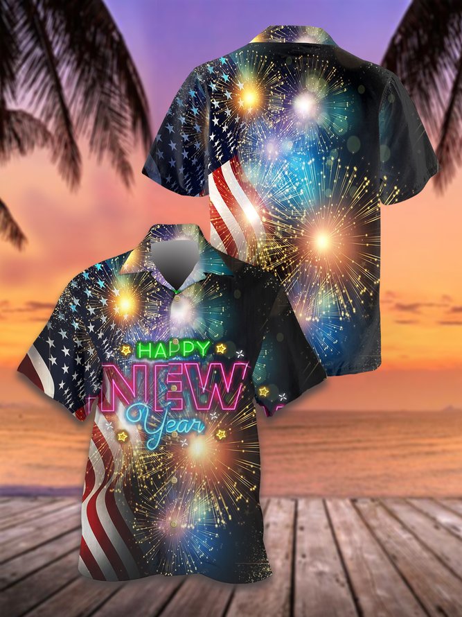 New Year Fireworks Loose Short Sleeve Shirt