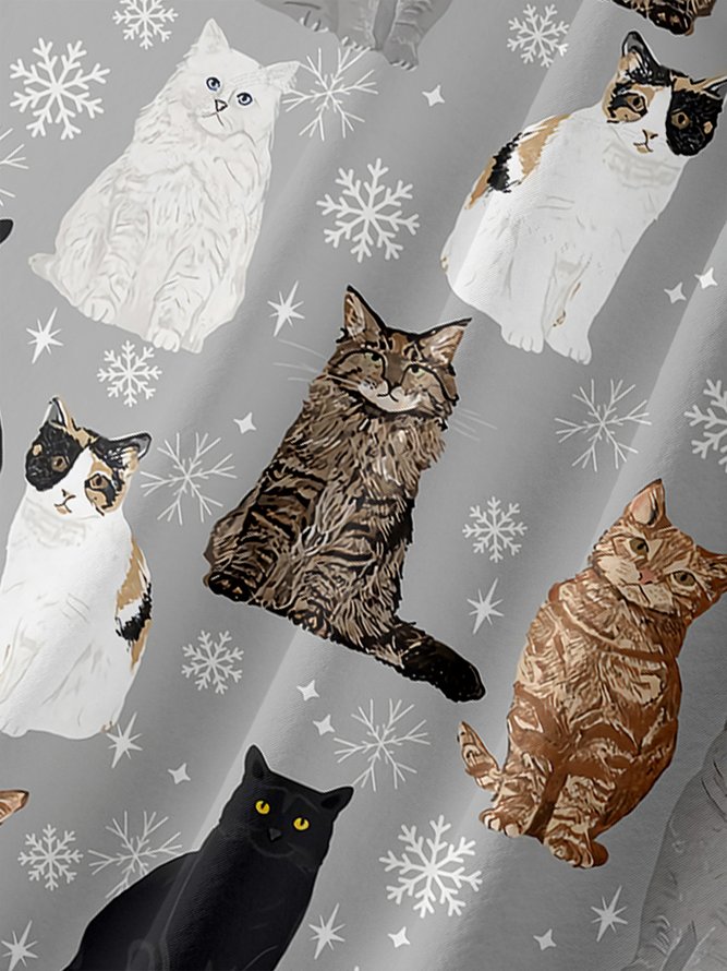 Holiday Leisure Animal Element Cat Pattern Hawaiian Style Printed Shirt Top