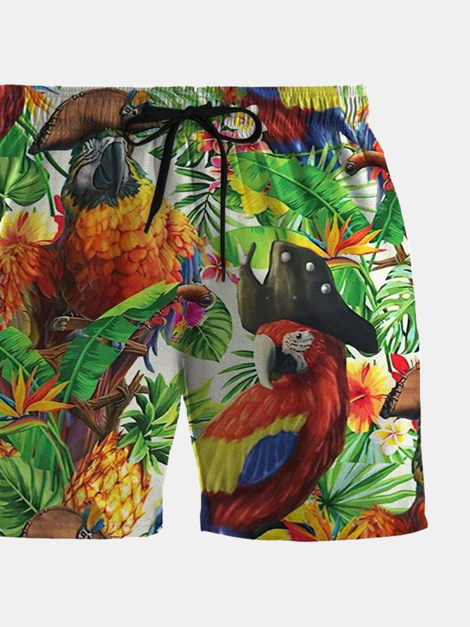 Vacation Leisure Palm Leaf And Animal Print Hawaiian Style Printed bBeach Ppants