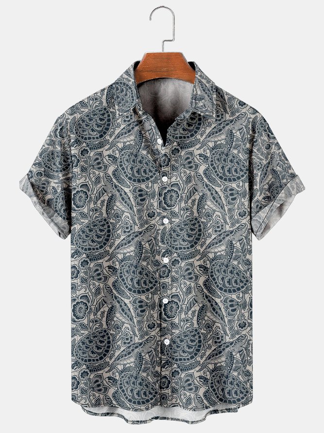 Mens Turtle Print Casual Breathable Hawaiian Short Sleeve Shirt | hawalili