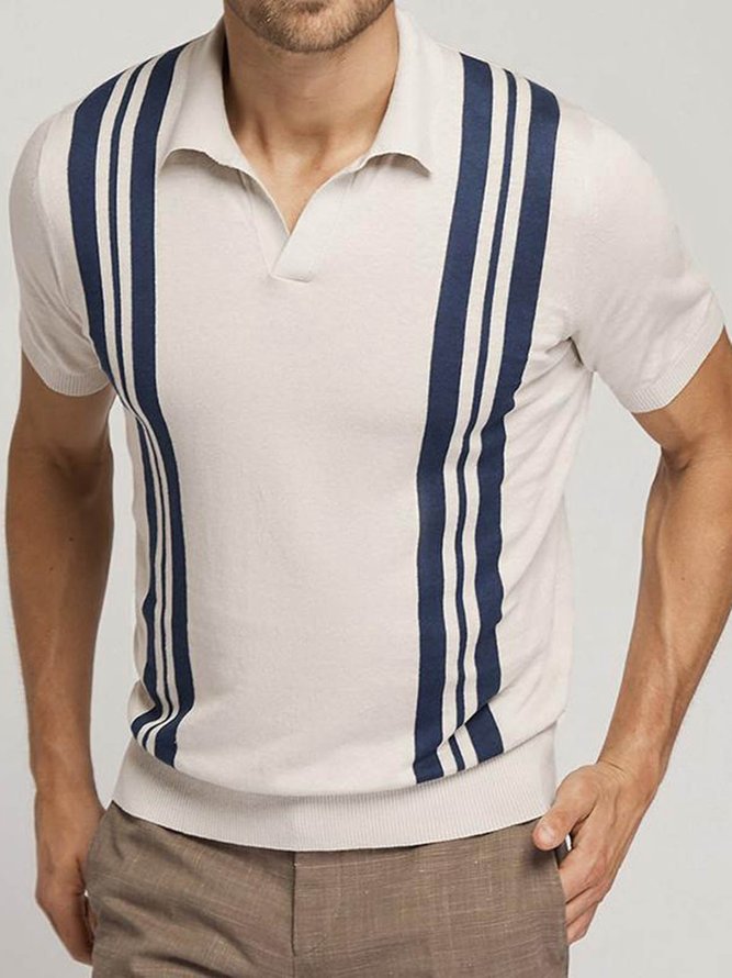 Striped Slim-Collar Short Sleeve Polo Shirt