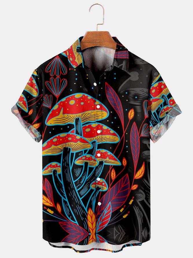 Mens Funky Hippies Mushrooms Print Casual Breathable Short Sleeve ...