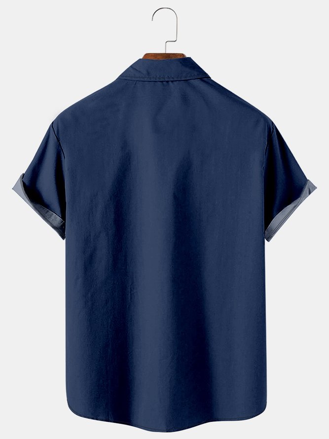 Mens Classic Bowling Print Casual Breathable Short Sleeve Hawaiian Bowling Shirt