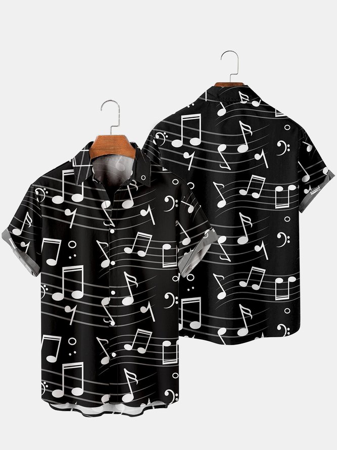 Men's Music Symbol Print Loose Short Sleeve Shirt