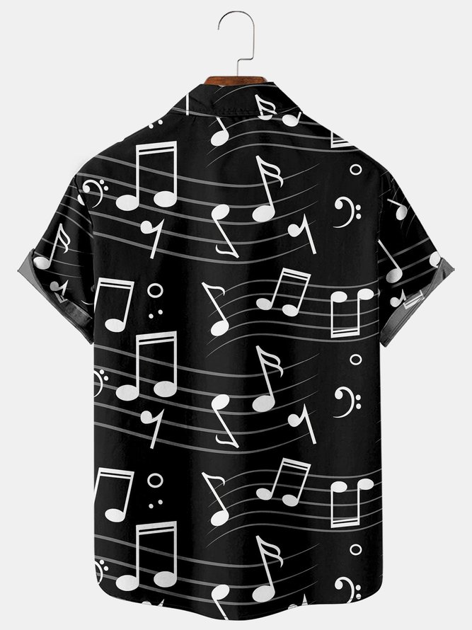 Men's Music Symbol Print Loose Short Sleeve Shirt