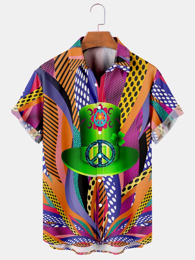 Mens Funky Hippies Print Casual Breathable Short Sleeve Hawaiian Shirt