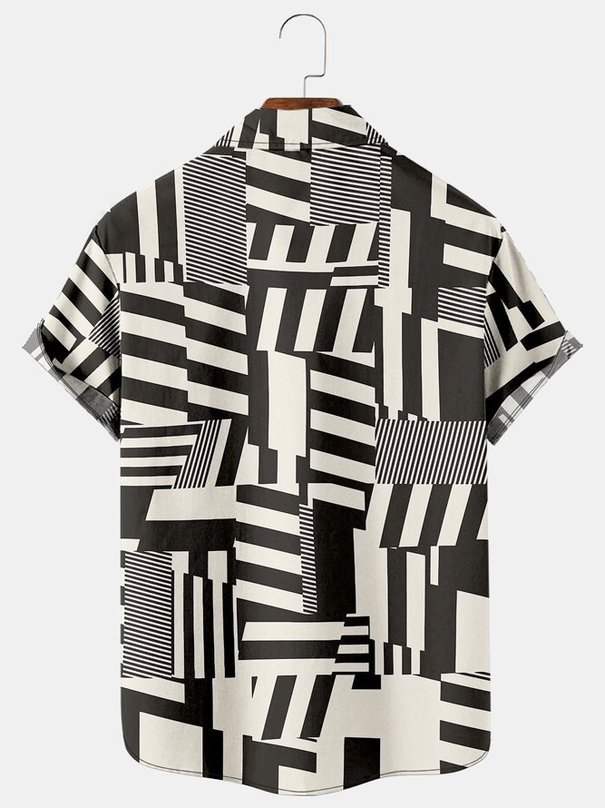 Men's Vintage Art Geometric Stripe Print Short Sleeve Shirt