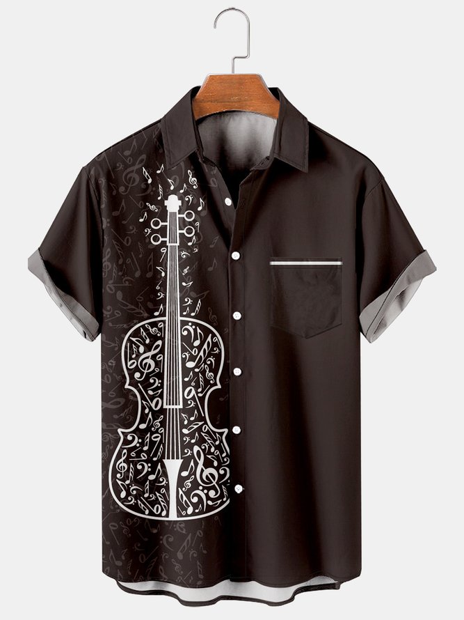 Mens Music Print Casual Breathable Hawaiian Shirt
