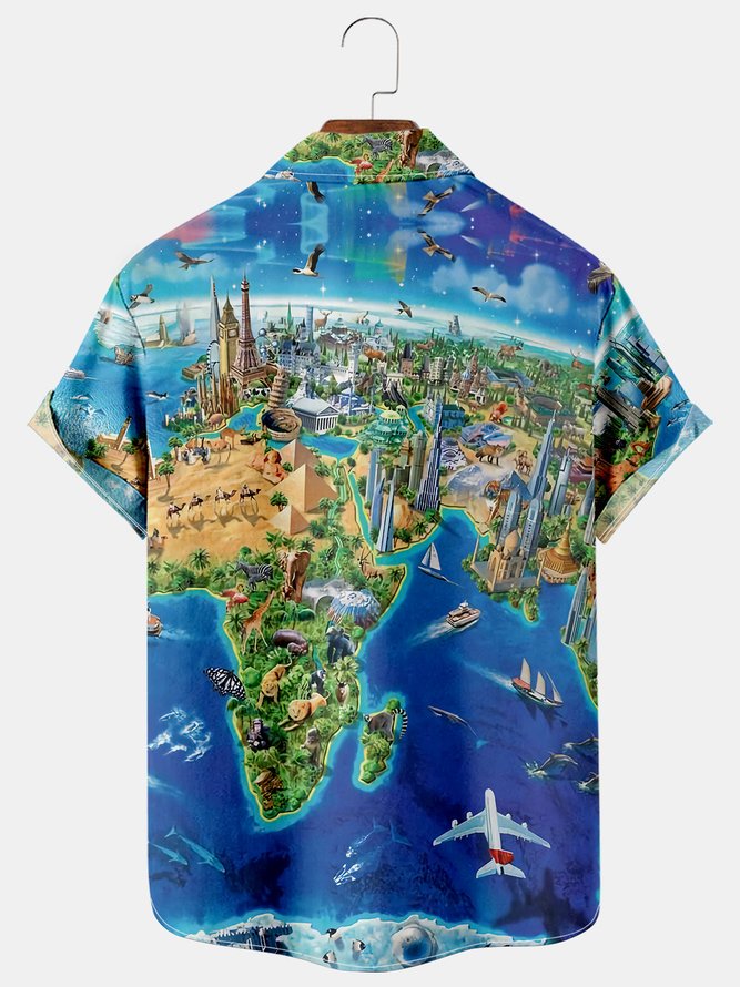 Mens Love Earth Save Earth Casual Breathable Short Sleeve Hawaiian Shirts