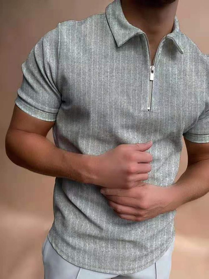 Mens Classic Short Sleeve Striped Polo T-Shirt