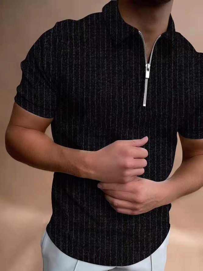 Mens Classic Short Sleeve Striped Polo T-Shirt