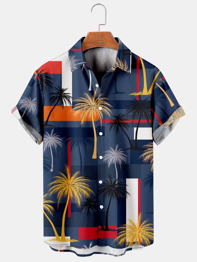 Mens Tropical Coconut Tree Print Casual Short Sleeve Hawaiian Shirts ...