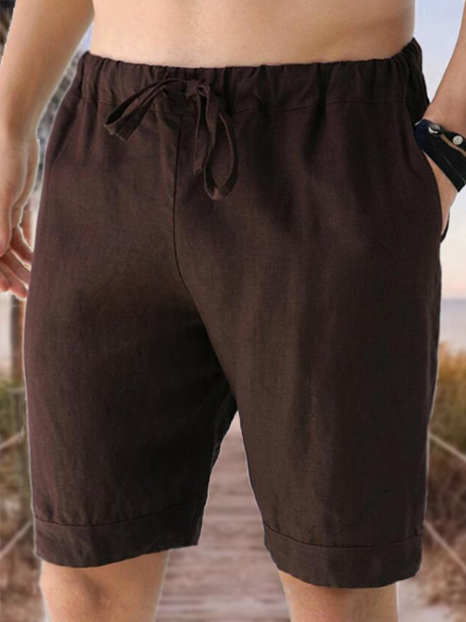 Mens Cotton Linen Style Elastic Waist Casual Shorts hawalili