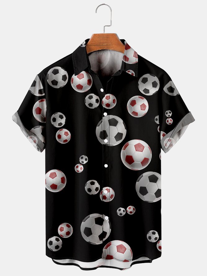 Men's Football Print Breathable Short Sleeve Hawaiian Shirt
