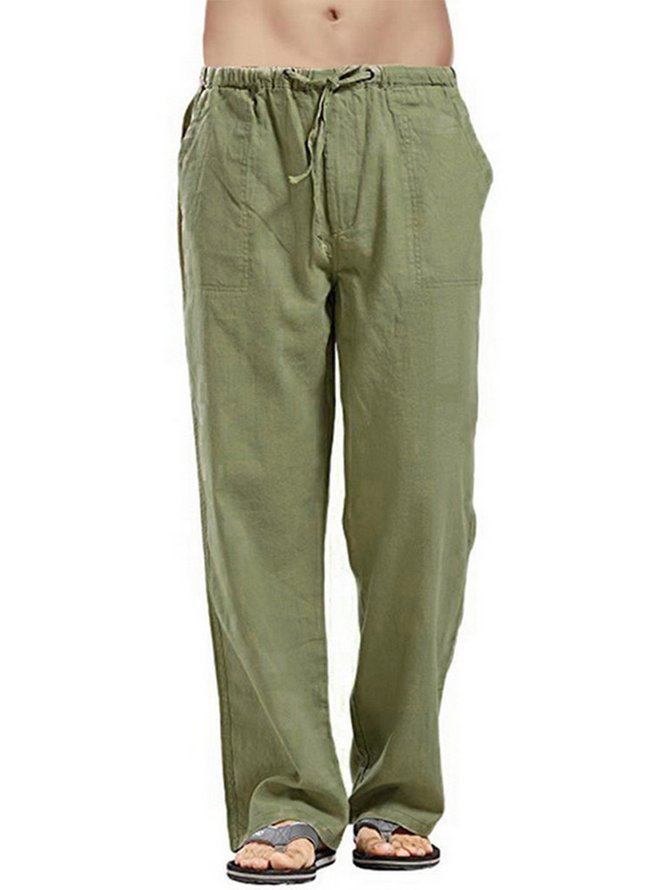 Mens Holiday Cotton Linen Casual Trousers Pants hawalili