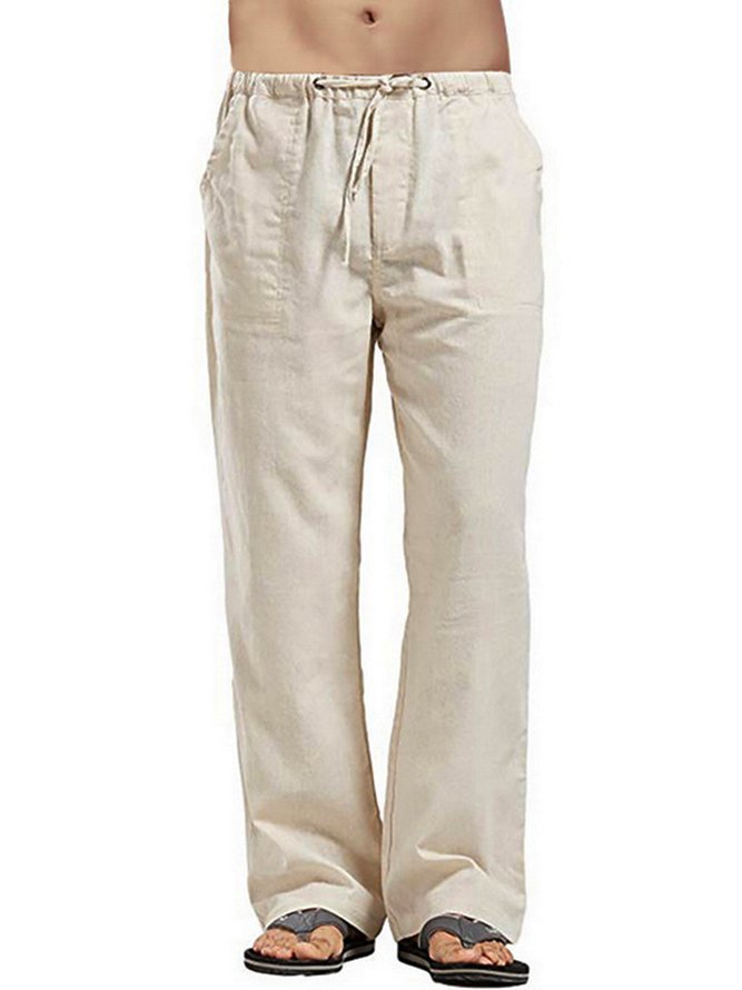 Mens Holiday Cotton Linen Casual Trousers Pants hawalili