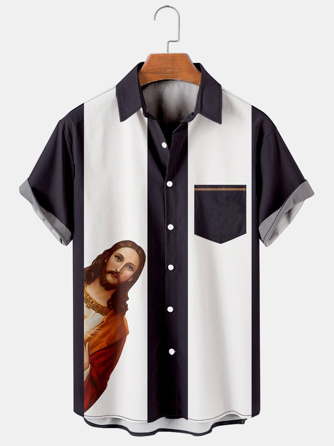 Jesus Graphic Short Sleeve Casual Men's Hawaiian Shirt
