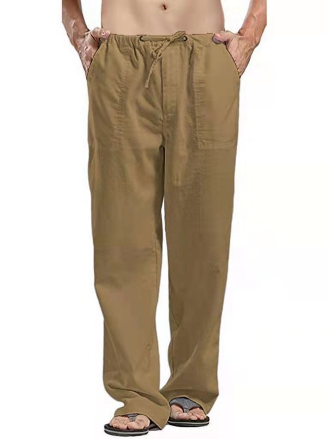 Mens Holiday Cotton Linen Casual Trousers Pants hawalili