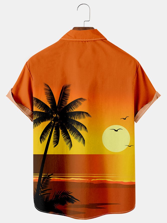 Mens Aloha Coconut Tree Loose Chest Pocket Short Sleeve Funky Hawaiian Shirt