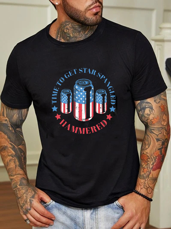 American Flag Beer Letter Print Men's Casual Short Sleeve T-Shirt