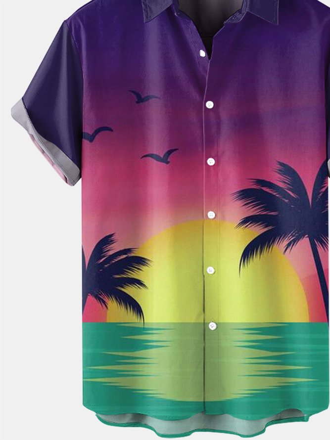 Coconut Tree Graphic Men's Short Sleeve Hawaiian Shirt