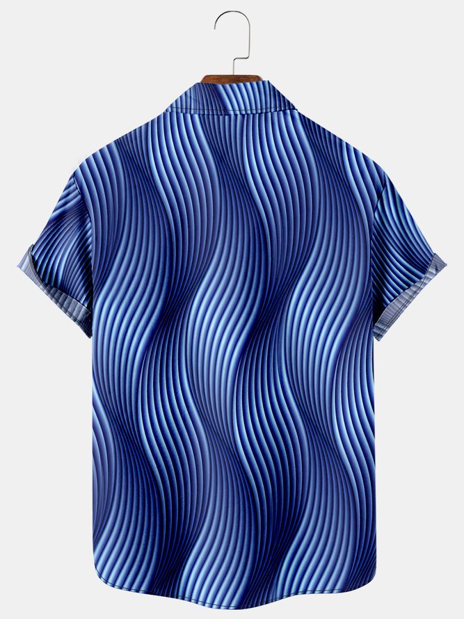 Mens 3D Abstract Print Casual Breathable Chest Pocket Short Sleeve Hawaiian Shirts