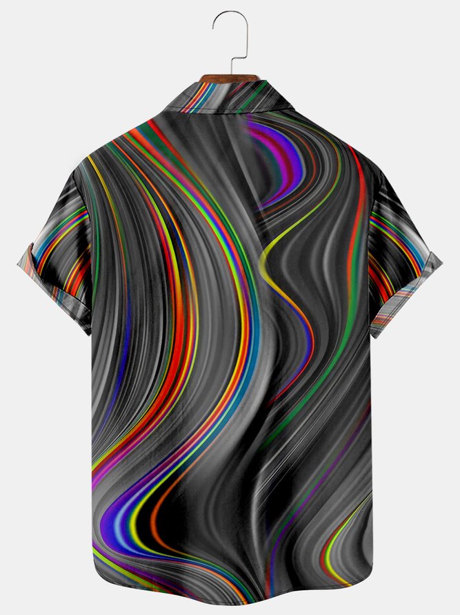 Mens 3D Abstract Print Casual Short Sleeve Shirt Chest Pocket Hawaiian Top