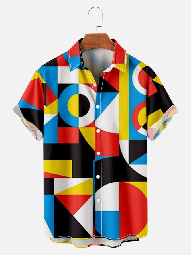 Mens Colorful Plaid Print Loose Short Sleeve Hawaiian Shirt