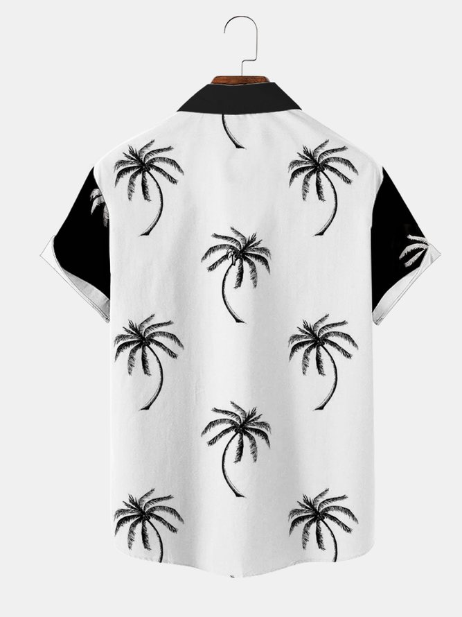 Mens Coconut Tree Print Casual Breathable Short Sleeve Shirt