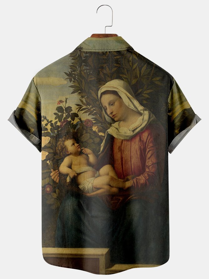 Mens Madonna Print Casual Breathable Short Sleeve Shirt