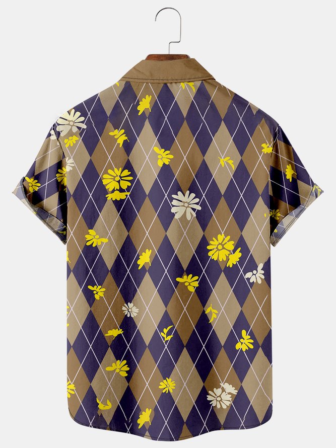 Men's Color Blocked Casual Print Short Sleeve Hawaiian Shirt