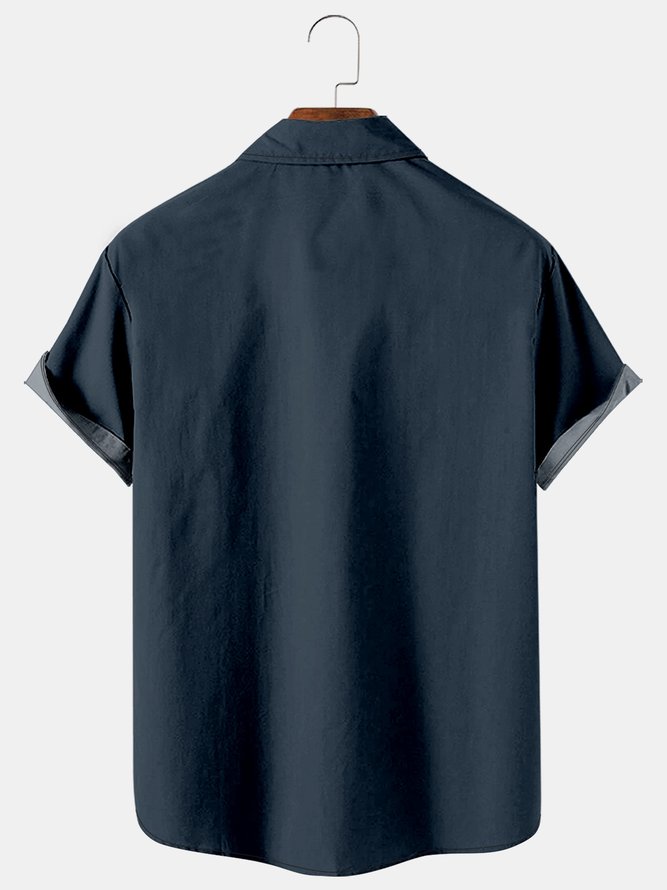 Mens Basketball Print Lapel Loose Chest Pocket Short Sleeve Funky Hawaiian Shirt