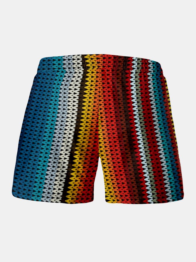 Mexican Traditional Striped Graphic Men's Beach Shorts hawalili