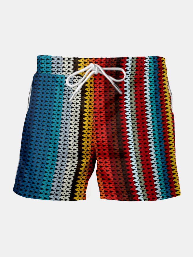 Mexican Traditional Striped Graphic Men's Beach Shorts hawalili