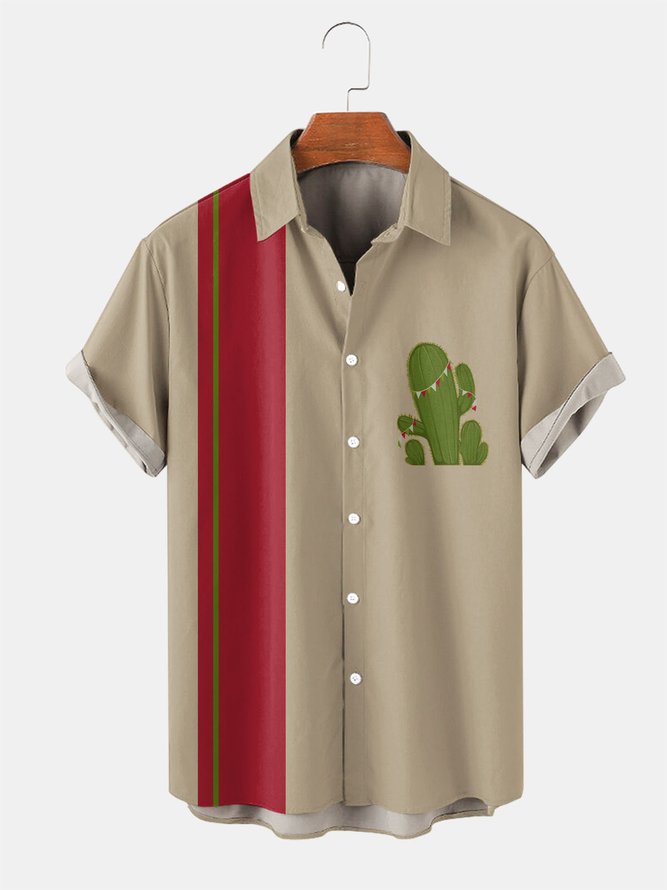 Cactus Graphic Men's Casual Bowling Shirt