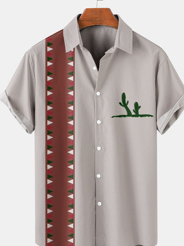 Cactus Graphic Men's Casual Bowling Shirt