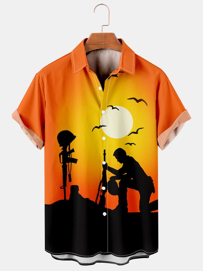 Men's War Peace Print Loose Short Sleeve Hawaiian Shirt