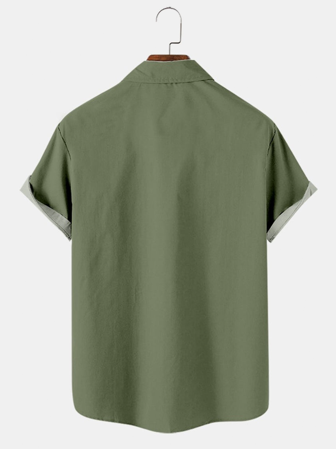 Resort Style Hawaiian Series Coconut Tree Element Lapel Short-Sleeved Shirt Print Top