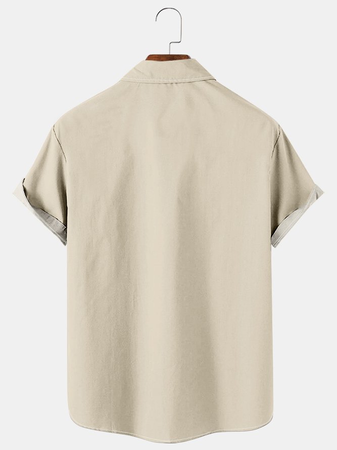 Mens Peace Print Casual Breathable Short Sleeve Shirt