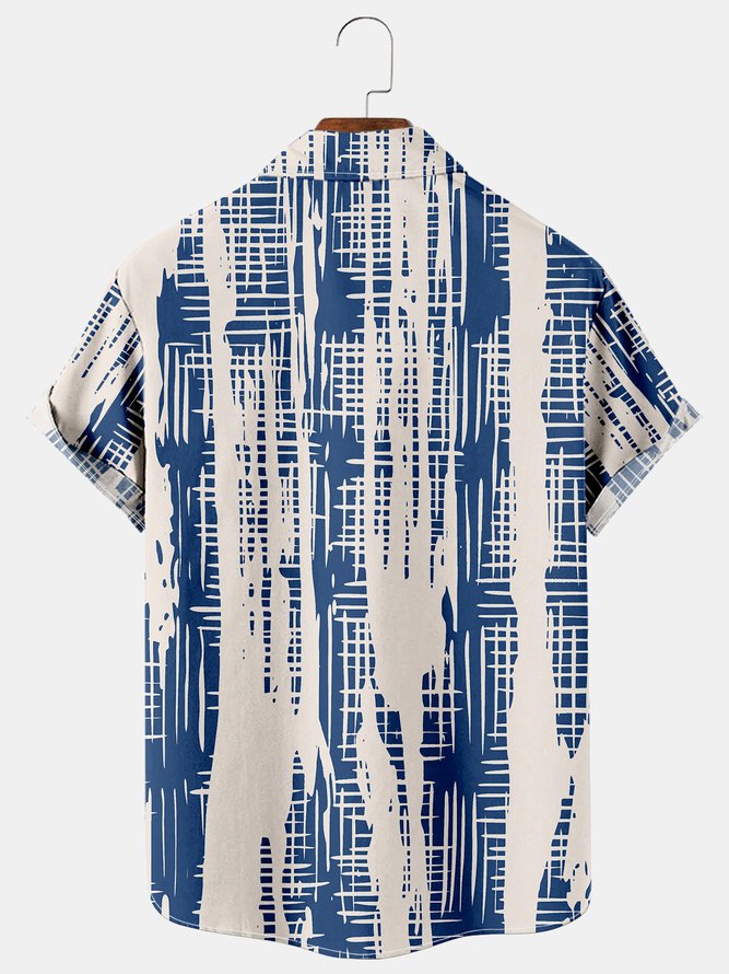 Mens Art Geometric Stripe Print Casual Breathable Short Sleeve Shirt